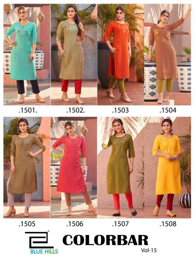 Blue Hills Colorbar 15 Latest Designers Fancy Wear Rayon Kurti Collection